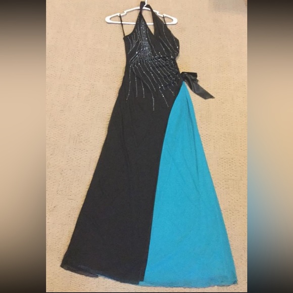 Xoxo collection black halter formal long dress with sparkles, size S made in USA - Picture 9 of 15